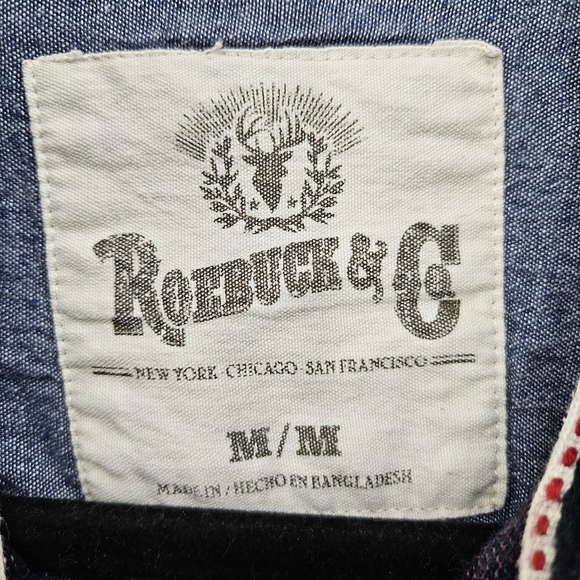 Roebuck & Co Men's Medium Button Down Western Shirt Pearl Snap Cotton Blue Red - Picture 4 of 7